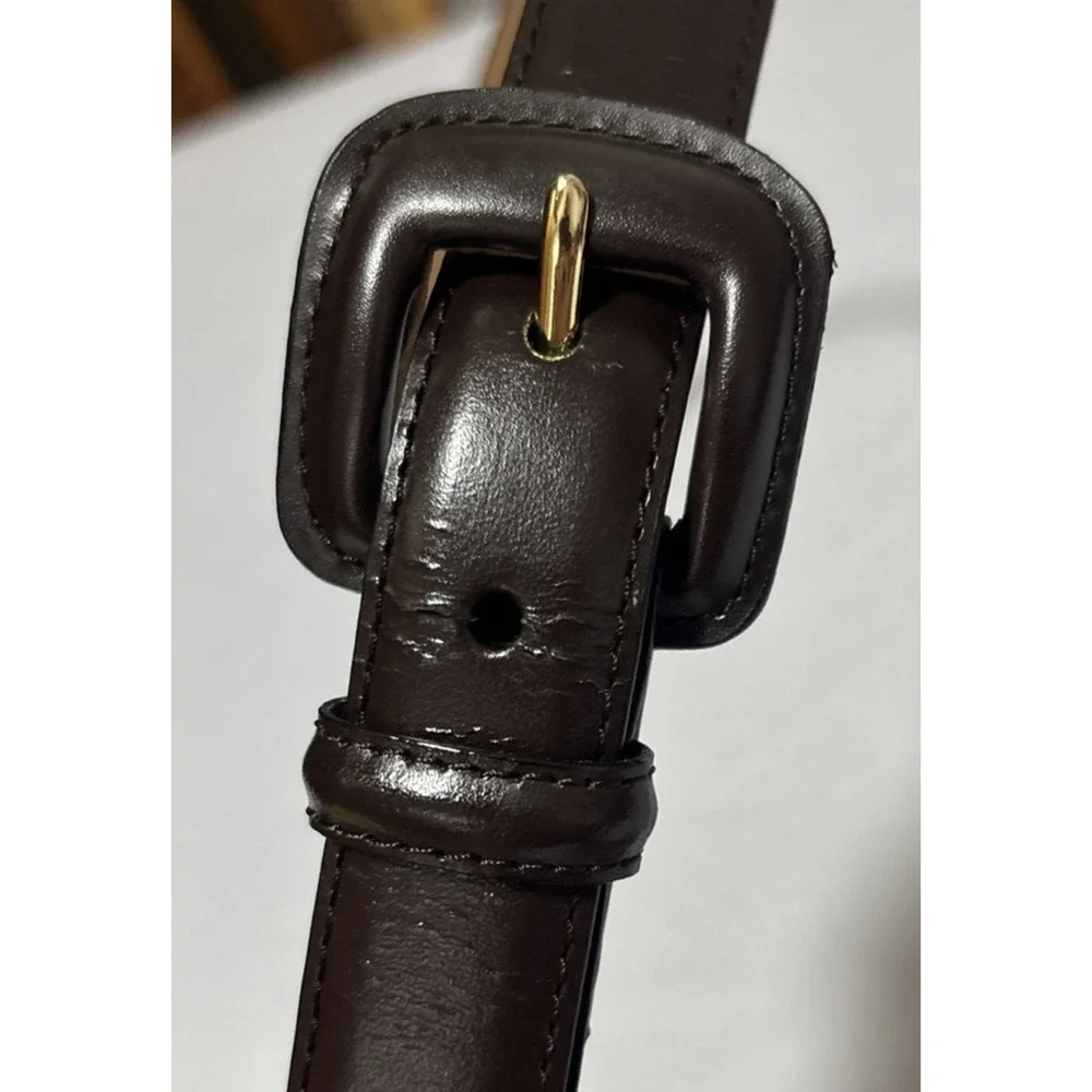 Women's Med Brown Bonded Leather Belt‎ Essential Basic Simple Everyday Neutral